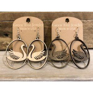 SALE!! Earrings - Wood Swans Brown 1 pair left